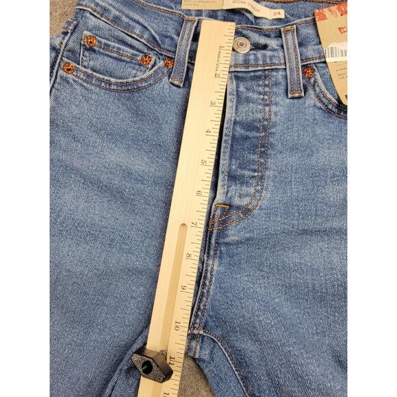 Levi's Wedgie Straight Jeans Womens W24 L28 Blue High Rise Button Fly - Picture 14 of 16